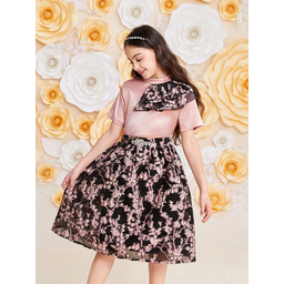 Komplet Dziewczęcy Bluzka Satynowa Ze Spódnicą W Kwiaty