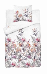 Detexpol Pościel bawełniana biała z tropikalnymi kwiatami