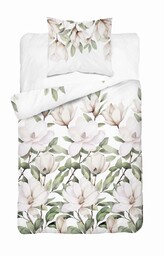 Detexpol Pościel bawełniana biała z kremowymi magnoliami 140x200