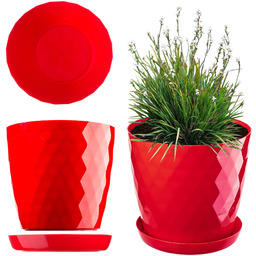 Doniczka na kwiaty z podstawką 14 cm, czerwona