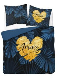 Detexpol Pościel bawełniana 220x200 granatowa amore w liście