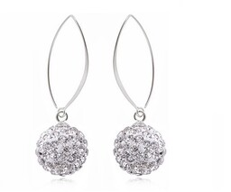 Delikatne wiszące białe kuleczki Swarovski shamballa srebro 925