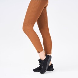 Legginsy damskie bawełniane prążkowane długie kryjące karmel brąz