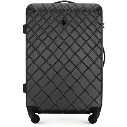 Średnia walizka z ABS-u w ukośną kratkę stalowo-czarna