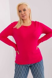 Gładki sweter plus size z długim rękawem fuksjowy
