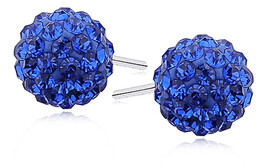 Kolczyki kulki szafirowe kryształki Swarovski 8mm shamballa discoball
