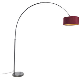 Łukowa lampa stojąca z czarnym welurowym kloszem