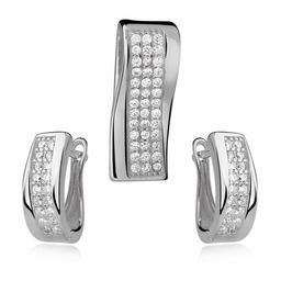 Elegancki rodowany srebrny komplet białe cyrkonie cyrkonia srebro