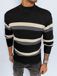 Sweter męski półgolf w paski czarny Dstreet WX2127-2XL/3XL