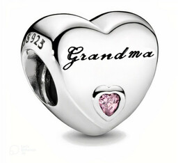 Rodowany srebrny charms pandora serce heart babcia grandma