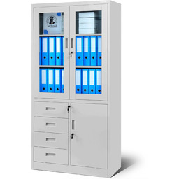 Metalowa szafa z witryną i szufladami do biura