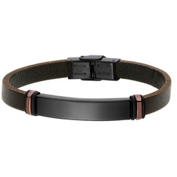 Brązowa bransoletka męska ze skóry z czarną blaszką