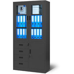 Metalowa szafa z witryną i szufladami do biura