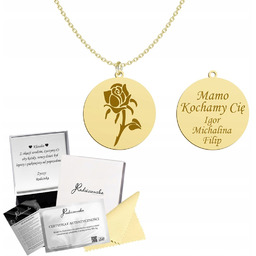 Złoty Naszyjnik Róża DZIEŃ MATKI Imię Dziecka Prezent