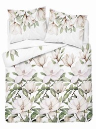 Detexpol Pościel bawełniana biała z kremowymi magnoliami 160x200