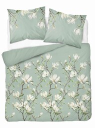 Detexpol Pościel bawełniana miętowa z białymi kwiatami magnolii