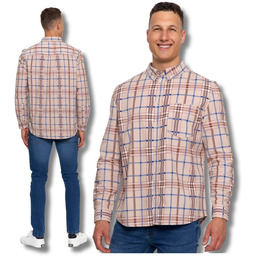 Sztruksowa Koszula Męska 100% Bawełna w Kratę Długi