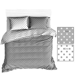 Pościel bawełniana 160x200 Extra szara biała groszki