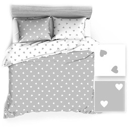 Pościel bawełniana 160x220 R112 biała szara serca serduszka