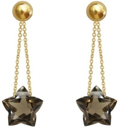 Kolczyki Kwarc Dymny Gwiazdki złoto 585