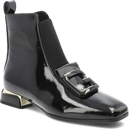 S.Barski Czarne Botki Lakierowane Buty Damskie