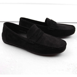 Zamszowe półbuty mokasyny męskie wsuwane czarne Unisoft 7710