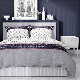 Pościel satynowa 220x200 Home Satin 81 biała granatowa