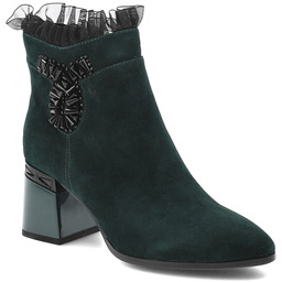 S.Barski Zielone Botki Eleganckie Obuwie Damskie Z Broszką