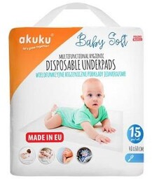 AKUKU Podkład jednorazowy 40x60cm Baby Soft, 15szt.
