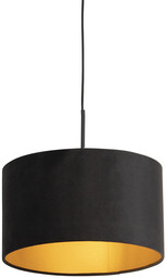 Lampa wisząca z czarnym aksamitnym kloszem ze złotem
