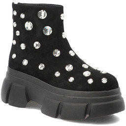 S.Barski Czarne Botki Modne Buty Damskie Na Platformie