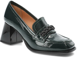 Simen Zielone Półbuty Eleganckie Skórzane Buty Na Obcasie