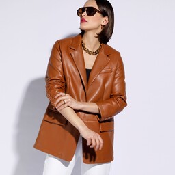 Damska marynarka z ekoskóry prosta brązowa