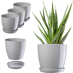 Doniczka Agen z podstawką szara 20 cm, 3