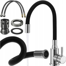 Bateria Kuchenna Stojąca Elastyczna Czarna Zlewozmywakowa Wylewka Giętka