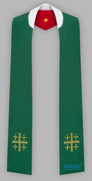 Dwustronna zielono-czerwona stuła haftowana - szeroka