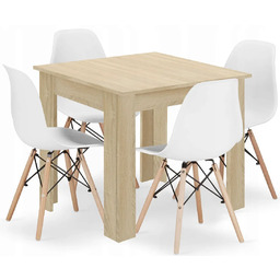 Edinos Stół dąb sonoma z 4 białymi krzesłami