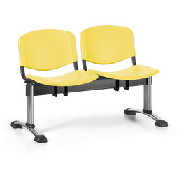 Ławka do poczekalni plastikowa ISO, 2-siedziska, żółty, chromowane