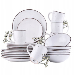 Komplet Obiadowy Serwis Zestaw Talerze Kubki Kamionka Biała