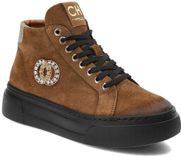 CheBello Brązowe Sneakersy Wygodne Skórzane Buty Damskie