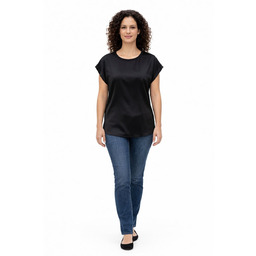 PINKO CZARNY JEDWABNY T-SHIRT Z OKRĄGŁYM DEKOLTEM GŁADKI