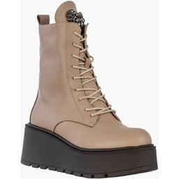 Trzewiki Damskie Skórzane Buty Ocieplane Zimowe Platforma Beżowe