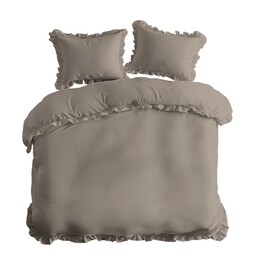 Detexpol Pościel bawełniana 160x200 taupe jednobarwna z falbanką