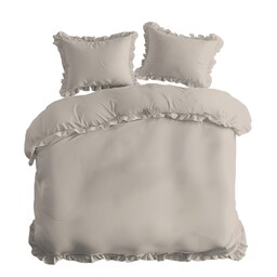 Detexpol Pościel bawełniana 160x200 beżowa jednobarwna z falbanką