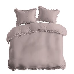Detexpol Pościel bawełniana 160x200 różowa jednobarwna z falbanką