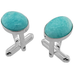 Srebrne spinki do mankietów Amazonit 14x10 w oprawie