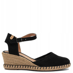 Verbenas Espadryle na Koturnie Skórzane Czarne MALENA-SERTAN-NEG r.38