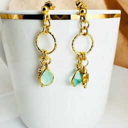 Pakamera Kolczyki boho, akwamaryn złoto