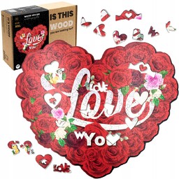 Puzzle Drewniane Serce Walentynki Love You w pudełku