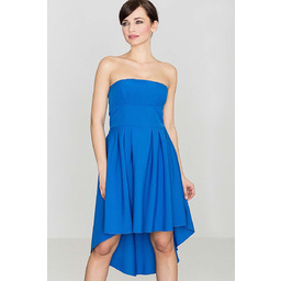 Modna Sukienka z Odkrytymi Ramionami Wydłuzonym Tyłem Niebieska